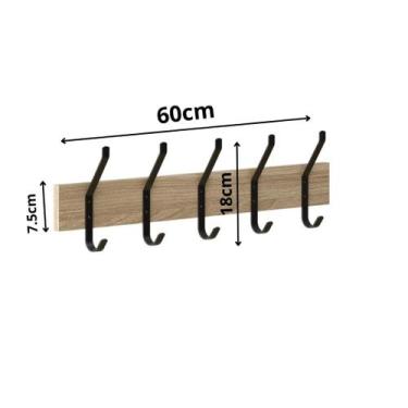 Imagem de Cabideiro de Madeira Duplo Nogueira com 5 Ganchos Pretos Grasnde - PRA