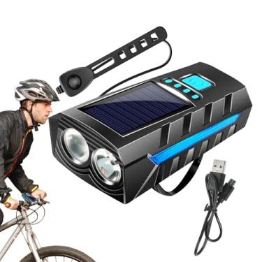 Imagem de Farol para bicicleta, luz de ciclismo,Farol de ciclo recarregável | Farol de ciclismo impermeável de carregamento solar, acessórios de ciclismo poderosos para viagens de longa distância