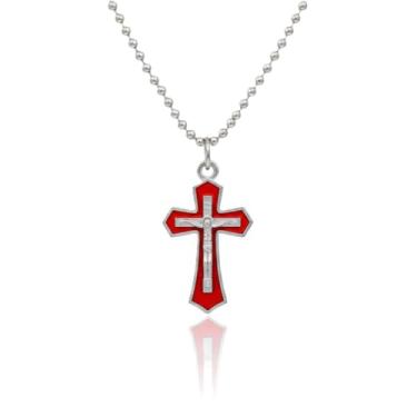 Imagem de Bittrend Jewels Colar com pingente religioso de cruz crucifixo de Jesus Cristo em tom prateado com incrustação de esmalte para homens e mulheres - várias cores, Small, Metal, Sem Pedra Preciosa
