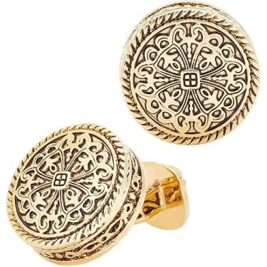 Imagem de Abotoaduras de metal para homens, abotoaduras masculinas de latão abotoaduras florais vintage gravadas abotoaduras para camisa redonda para casamento noivo negócios banquete cerimônia aniversário dia