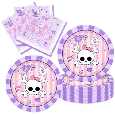Imagem de Conjunto de 40 peças de pratos e guardanapos roxos para festas de aniversário de desenho animado roxo para festa ou chá de bebê para 20 convidados