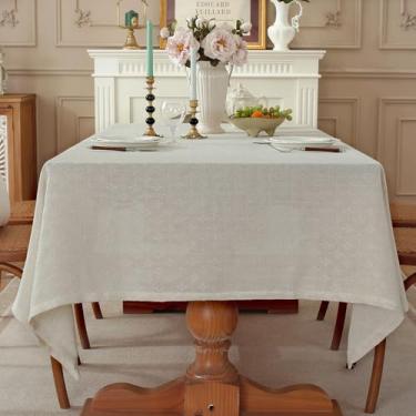 Imagem de Toalha de mesa de linho natural, toalha de mesa retangular estilo fazenda, tecido jacquard texturizado, capa de mesa lavável para mesa de jantar, cozinha de fazenda (trama de diamante rústico, 139,7