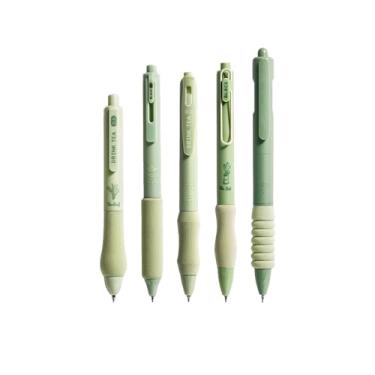 Imagem de GZBABY Canetas de gel retráteis, 5 peças, caneta esferográfica de ponta fina com aderência macia, 0,5 mm, tinta preta, estética delicada (verde)