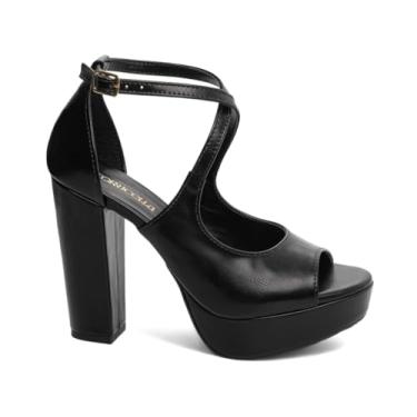 Imagem de SANDALIA MEIA PATA FEMENINA TORRICELLA PRETO FIVELA DE AJUSTE COR DOURADA,NÚMERO 38