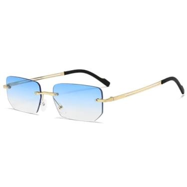 Imagem de Óculos de sol quadrados sem armação femininos, clássicos, ultraleves, de metal, para áreas externas, casual, com proteção solar UV400 (azul)