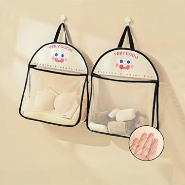 Imagem de Bolsa de armazenamento de tela pendurada com 2 peças, organizador de lavanderia montado na parede para roupas íntimas, meias e acessórios de banheiro, cesta suspensa respirável para casa e cozinha