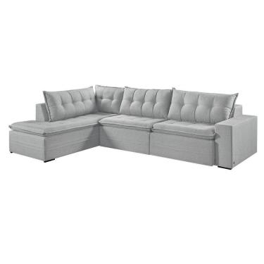 Imagem de Sofá Retratil Com Chaise Esquerda Titan 7 Lugares 3,56m Tecido Linho Cor Gelo 2322
