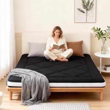 Imagem de Welnow Colchão de futon japonês, tapete de tatame grosso de tamanho completo, portátil e dobrável, colchão com bolsa de armazenamento, almofada de dormir para adultos, dormitório, cama de hóspedes