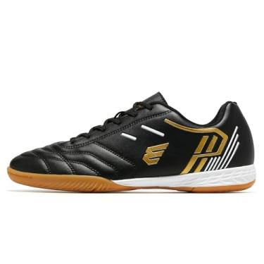 Imagem de EPIMENO Tênis masculino de futebol de salão feminino para treinador, de borracha, futsal, para sola atlética, tênis de treinamento com sola plana, Preto/branco/dourado, 8.5 Women/7.5 Men