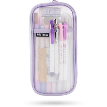 Imagem de EASTHILL Estojo de lápis de malha quadriculada com zíper transparente bolsa de maquiagem colorida bolsa de cosméticos multiuso viagem escola adolescentes meninas bolsa estacionária