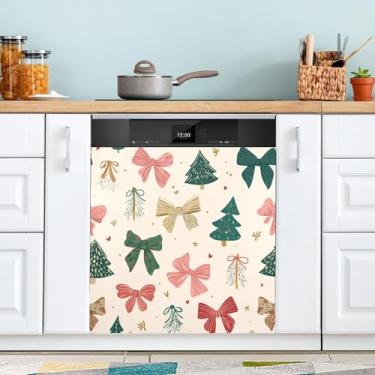 Imagem de ATTX Árvore de Natal com laços, capa de ímã de lava-louças, 58,4 cm C x 66 cm A decoração da capa da máquina de lavar louça, decalques de armário doméstico eletrodomésticos adesivos #276