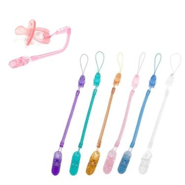 Imagem de Prendedor de Chupeta Universal para Bebê com Mola Extensível até 70cm, Fecho Removível, Evita Quedas e Perdas, Kit com 2 Unidades, Compatível com Chupetas MAM Avent Nuk (Rosa e Lilás)