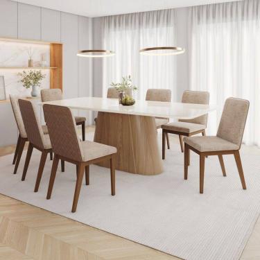 Imagem de Mesa de Jantar 8 Lugares Olívia com Vidro Natural/Off White/Creme - Henn