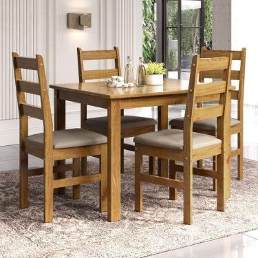 Imagem de Conjunto Sala de Jantar Mesa 100cm e 4 Cadeiras Estofadas 100% Madeira Maciça Serena Espresso Móveis Nogueira/Mascavo