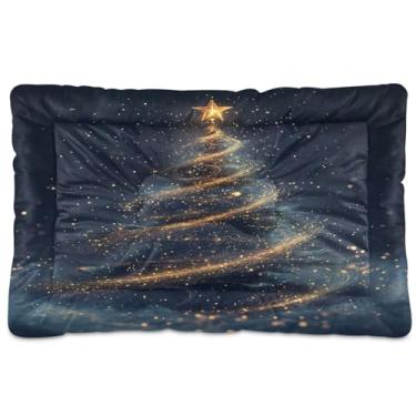 Imagem de Blueangle Cama para cães com árvore de Natal mágica ultra macia para cães médios, cama retangular confortável para animais de estimação, 91 x 61 cm (138)