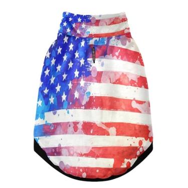 Imagem de SEHANY Casaco de cachorro com bandeira americana para cães pequenos, superquente, à prova de vento, jaqueta macia e aconchegante para animais de estimação, moletom para clima frio na neve com furo de