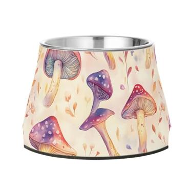 Imagem de SEHANY Tigelas para cães de ervas e cogumelos antiderrapante de aço inoxidável com fundo de borracha para evitar tombamento, tigelas elevadas para comida e água quadriculadas para cães e gatos