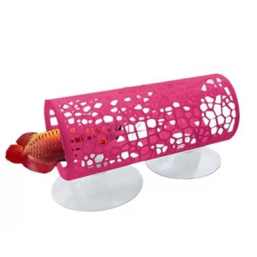 Imagem de WEWAYKGJ Caverna esconderijo de aquário de plástico com design de fluxo - túnel decorativo para peixes betta, guppies e camarões com ventosa segura