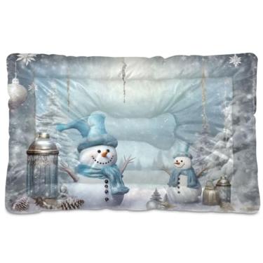 Imagem de KEEPREAL Cama de Natal para cães com boneco de neve, cama retangular confortável para animais de estimação, cama ultra macia e calmante para cães pequenos e médios, 45,7 x 61 cm (35)