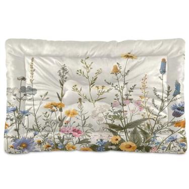 Imagem de SEHANY Cama para cães e gatos com flores silvestres coloridas com fundo antiderrapante, cama de canil, colchão macio para animais de estimação, lavável para cães pequenos, médios e grandes, gatos