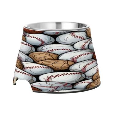 Imagem de Blueangle Tigelas elevadas para cães com aço inoxidável – Prato antiderrapante de 2,3 xícaras para animais de estimação de alta capacidade para saúde da coluna e design de bolas de beisebol (539)