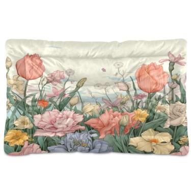 Imagem de SEHANY Cama para cães e gatos com flores silvestres coloridas com fundo antiderrapante, cama de canil, colchão macio para animais de estimação, lavável para cães pequenos, médios e grandes, gatos