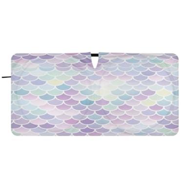 Imagem de Blueangle Para-brisa com escamas de sereia violeta e azul - 149,9 cm x 76,2 cm dobrável para janela dianteira do carro blocos de para-sol raios UV viseira de sol (974)