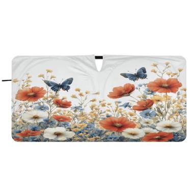 Imagem de Blueangle Guarda-sol vintage flores silvestres para-brisa - 149.9 cm x 76.2 cm dobrável carro janela frontal blocos pára-sol raios UV viseira de sol (842)