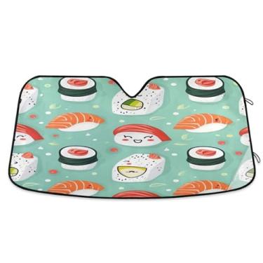 Imagem de ATTX Pára-brisas de carro padrão kawaii Sushi 134.6 cm x 59.7 cm escudo solar universal com proteção UV, persiana de janela frontal automática dobrável para Sedans SUVs caminhões #746
