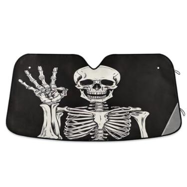 Imagem de ATTX Esqueleto engraçado para-sol para para-brisas de carro 139.7 cm x 70.1 cm escudo solar universal com proteção UV, persiana de janela frontal automática dobrável para caminhões Sedans SUVs #583
