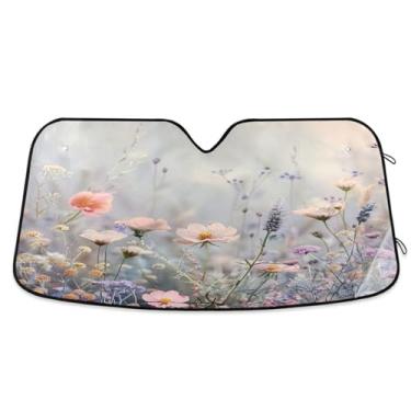 Imagem de ATTX Wildflowers para-sol para para-brisas de carro 139.7 cm x 70.1 cm Protetor solar universal com proteção UV, persiana de janela frontal automática dobrável para caminhões Sedans SUVs #787