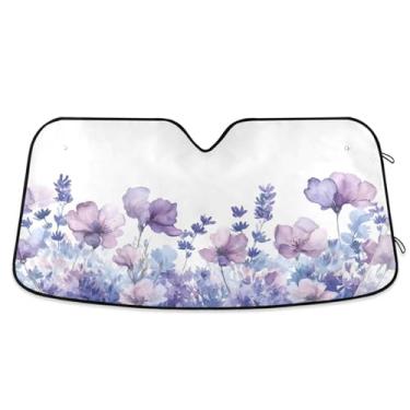 Imagem de ATTX Para-brisa de carro flor lavanda 144.8 cm x 80.0 cm escudo solar universal com proteção UV, persiana de janela frontal automática dobrável para caminhões Sedans SUVs #660