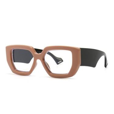 Imagem de Óculos de grau femininos quadrados com lentes transparentes, armação para óculos de sol masculinos com proteção UV400, cor café e preto.