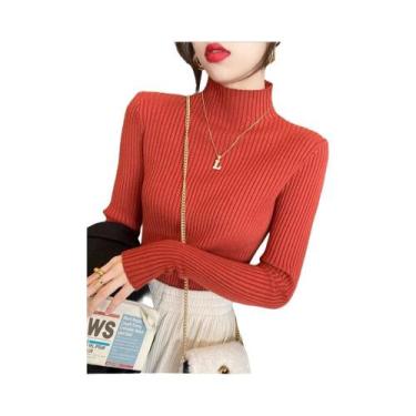 Imagem de Suéter Feminino De Tricô Gola Alta Manga Longa Elegante Slim Casual Pu