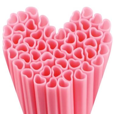 Imagem de Hooqict 50 canudos em forma de coração rosa fofos canudos de plástico descartáveis para dia dos namorados, decorações de dia de galentina, casamento, despedida de solteira, aniversário, chá de panela