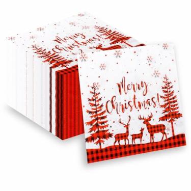 Imagem de APFCLRBL 40 guardanapos de festa de Natal Papai Noel, rena, flocos de neve, grinalda e árvore guardanapos de férias para aniversário de crianças, celebração de Natal, suprimentos de panificação