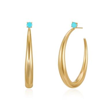 Imagem de LOYATA Brincos de argola grossos para mulheres - brincos de argola banhados a ouro 14 k banhados a ouro 14 K, grandes, modernos, prata esterlina, hipoalergênicos, brincos de argola de lágrima, joias