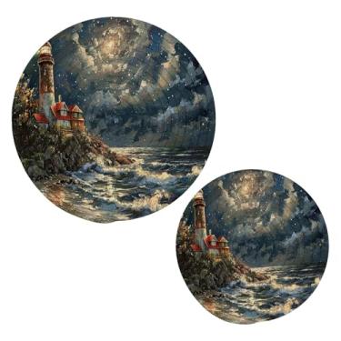 Imagem de Wassud Conjunto de tripé de farol de pintura a óleo para pratos quentes, suportes redondos de algodão, almofadas quentes, porta-copos elegantes, decoração de cozinha e acessórios, 2 peças