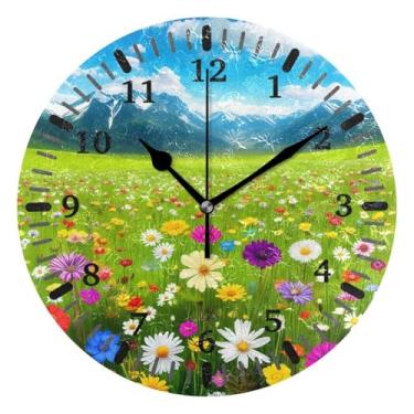 Imagem de CEBUGI Relógio de parede de flores silvestres operado por bateria, relógios de parede silenciosos sem tique-taque para cozinha, banheiro, quarto, escritório, decoração 25,4 cm