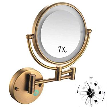 Imagem de Espelho de maquiagem montado na parede com luzes e ampliação de 7x, espelho de ampliação dupla face de 20 cm para banheiro, rotação 360 - para maquiagem, cuidados faciais