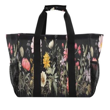 Imagem de Wassud Sacolas de compras reutilizáveis com flores, bolsa grande, impermeável, organizadora de lona para praia, piquenique, lavanderia, viagem