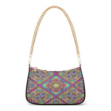 Imagem de CEBUGI Bolsas transversais femininas bolsa de ombro com padrão vibrante, bolsa clutch elegante com alça de corrente