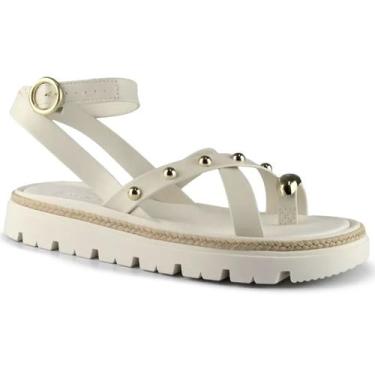 Imagem de Sandália Moleca Feminina Dedo Dourado Tratorada 5504.213 Cor:BrancoTam
