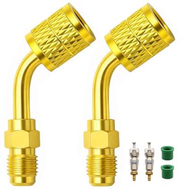 Imagem de Pacote com 2 adaptadores de refrigerante A2L R32 R454b, rosca fêmea SAE de 1/10.2 cm LH para rosca macho SAE de 1/10.2 cm, para conexões de conexão rápida HVAC de latão R-454b/R-32 (pacote com 2