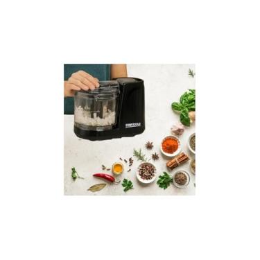 Imagem de Mini Processador Triturador Elétrico, 200W, 220V, 350ml, Preto, 2 Lâminas, Copo Transparente, para Carnes, Frutas e Legumes