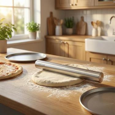 Imagem de Rolo de massa de aço inoxidável 316 para assar massa, fondant, torta de pizza, massa e biscoitos, rolo de metal resistente antiaderente fácil de limpar para cozinha doméstica e uso profissional, 30,5