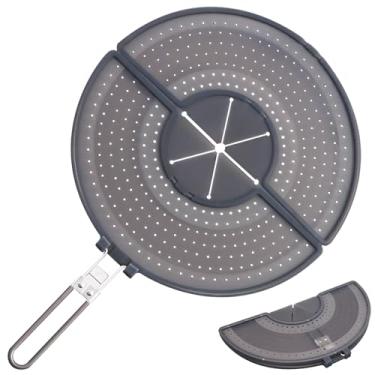 Imagem de Tela dobrável contra respingos com alça – protetor de óleo dobrável duplo, silicone livre de BPA, aderência resistente ao calor, capa de frigideira com economia de espaço para cozinhar sem bagunça