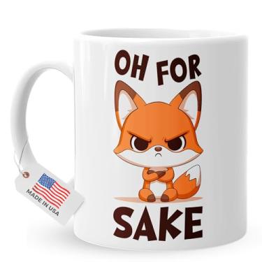 Imagem de 4GIFTSAKE Caneca de café Oh For Fox Sake – Caneca fofa com raposa irritada para funcionários de escritório, amigos e colegas de trabalho – Ideia de presente sarcástica para amantes de café – Caneca