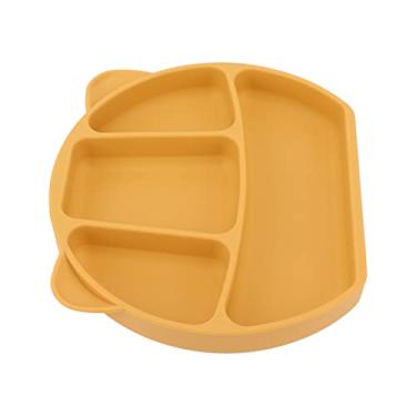 Imagem de aqxreight Prato de bebê de Silicone Dividido Com 3 Compartimentos Tigela Infantil Com Garfo e Colher para Jantar Amarelo Muito Mais Uma Nutrição A Lata de Jantar Tem Prato de bebê que Este Em Baby