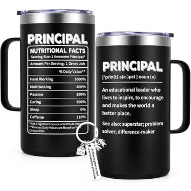 Imagem de Qtencas Principais presentes de apreciação para homens, melhores presentes para o dia principal, principais fatos nutricionais caneca de café de aço inoxidável, dia de apreciação do professor (590 ml,